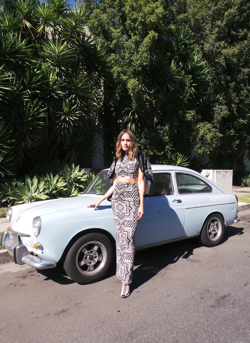 Louise Roe in crop top and skirt set
