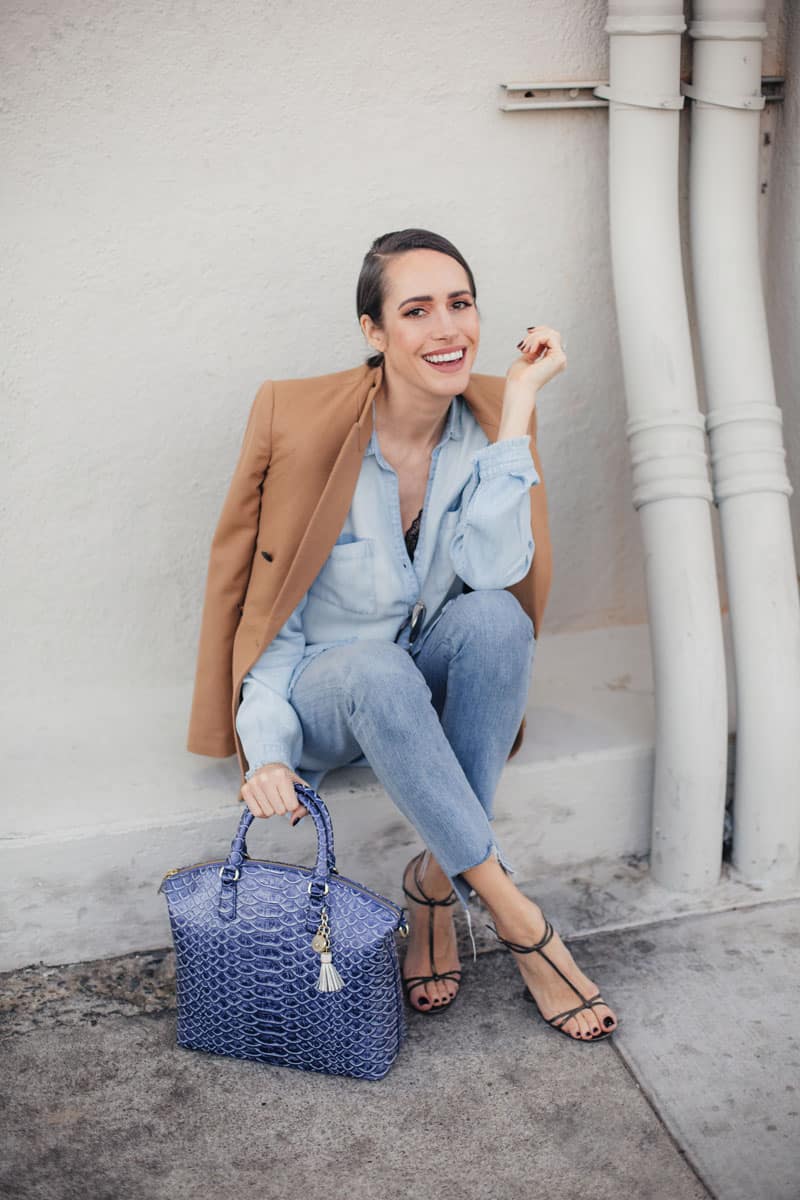 Louise Roe wearing a denim on denim outfit
