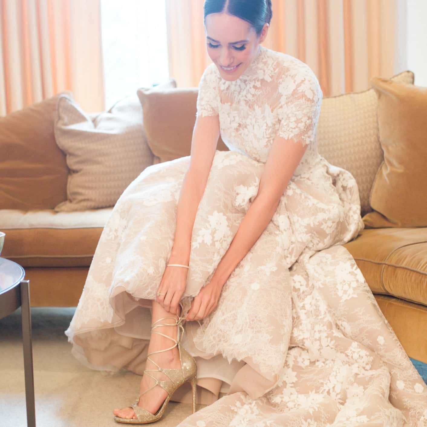 Louise Roe wearing Stuart Weitzman bridal heels