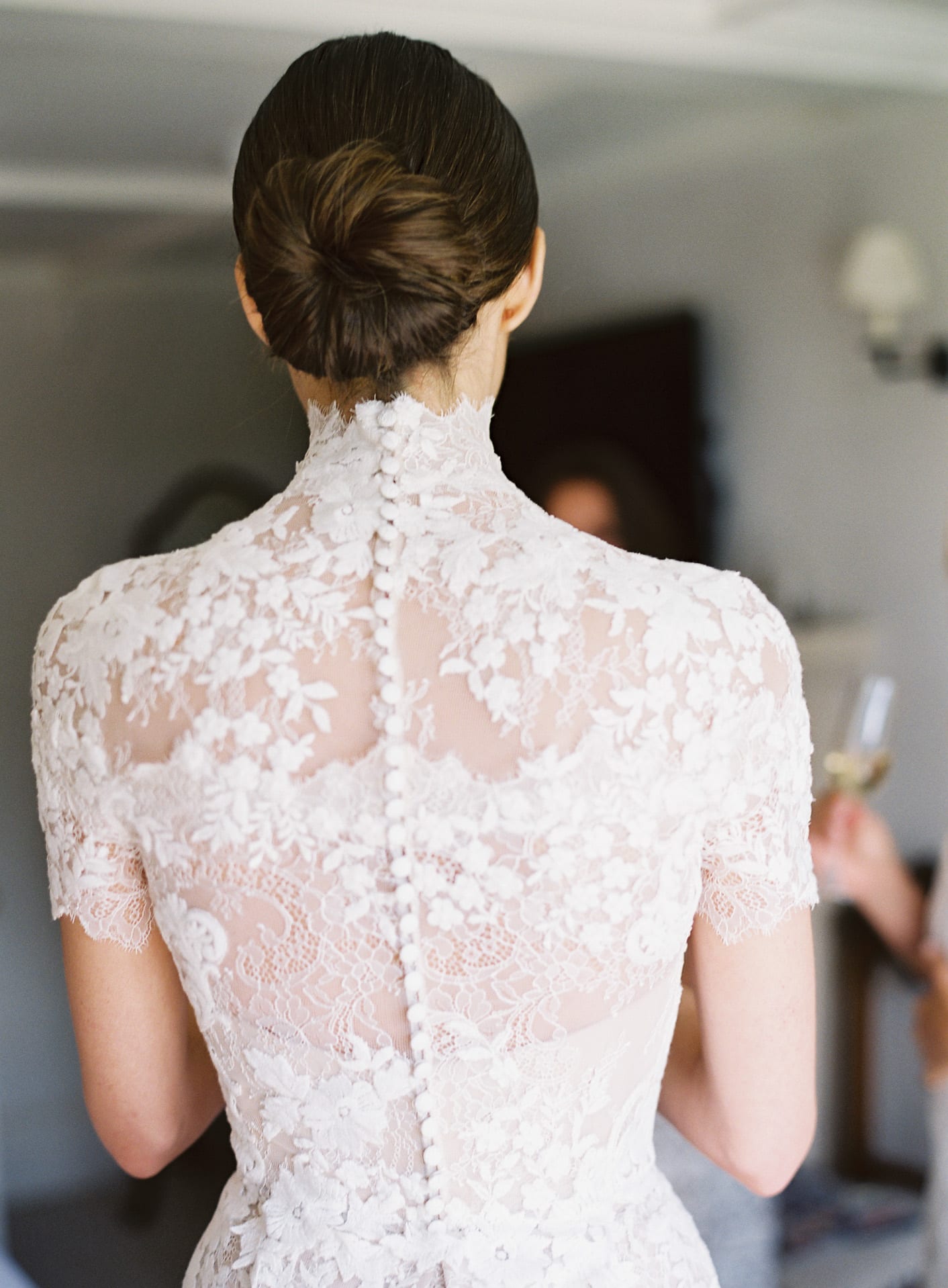 Louise Roe off shoulder Pronovias wedding gown details