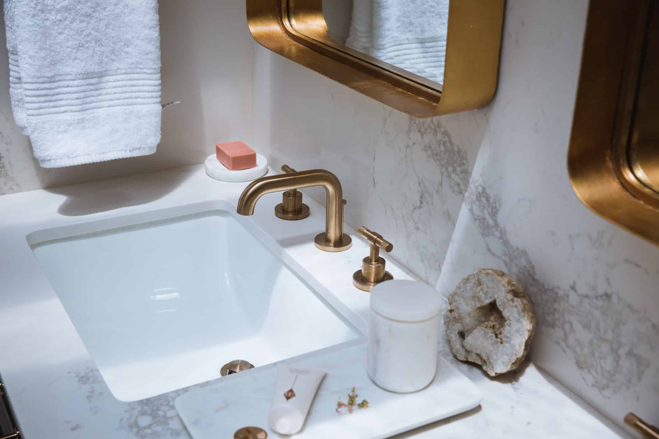 Louise Roe bathroom makeover with quartz stone