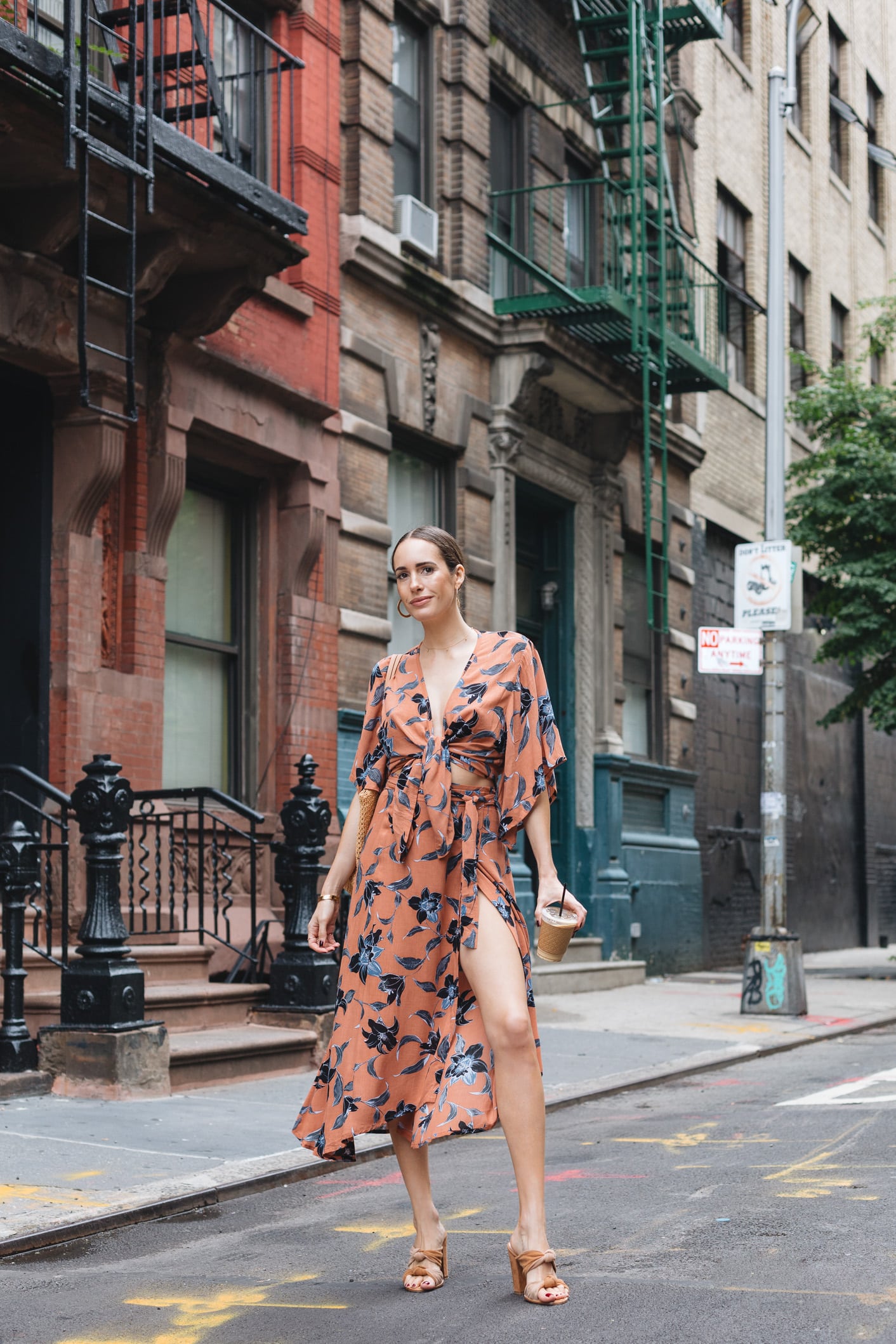 Louise wearing Faithfull the brand fall florals dress in New York