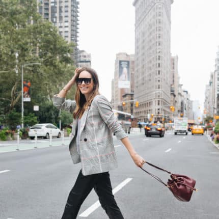 Louise Roe wearing Brahmin crossbody bag with jeans and white shirt 1 -  Front Roe by Louise Roe