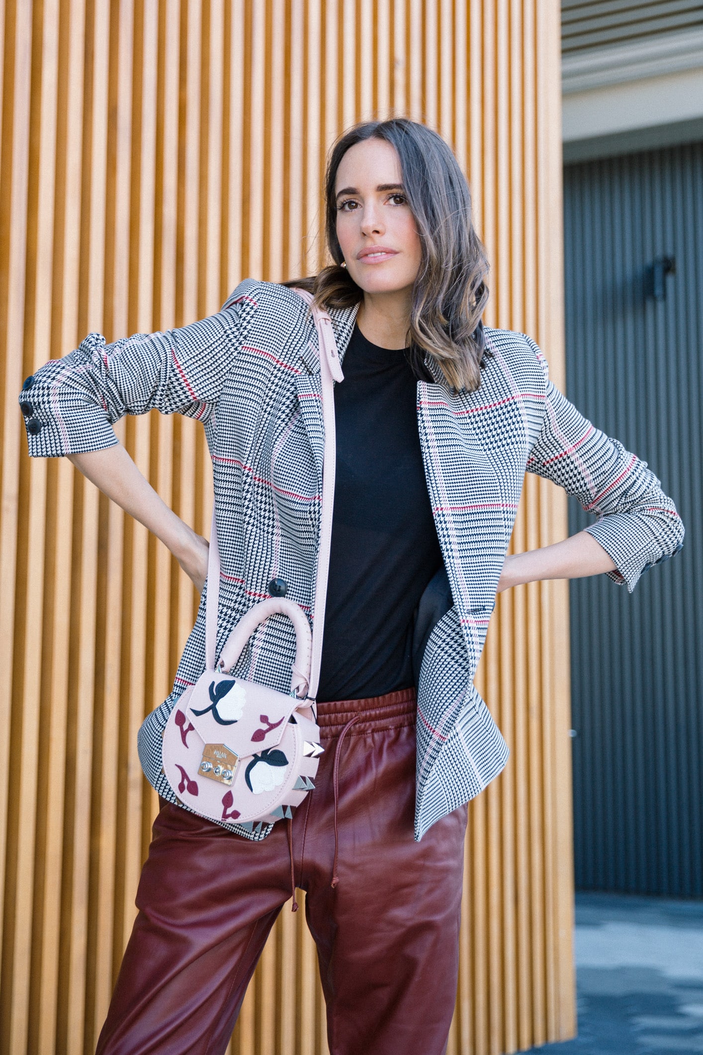 Louise Roe Spring Work Outfit With Leather Trousers Anine Bing Blazer And M. Gemi Heels